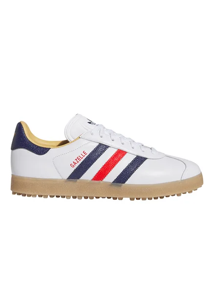 adidas Originals Gazelle Leather Spikeless Golf Shoes – Ftwr White/Dark Blue/Red