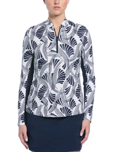 Ben Hogan Women’s Leaf Print Sun Protection Long Sleeve Top – Bright White