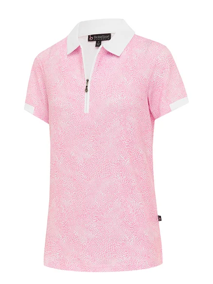 Birdee Sport Women’s Cabretta Ambrosia Zipper Short Sleeve Top – Pink/White
