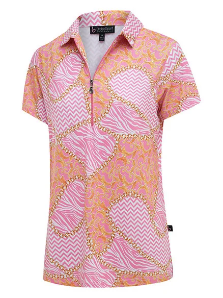 Birdee Sport Women’s Chainmail Zipper Top – Pink Chain