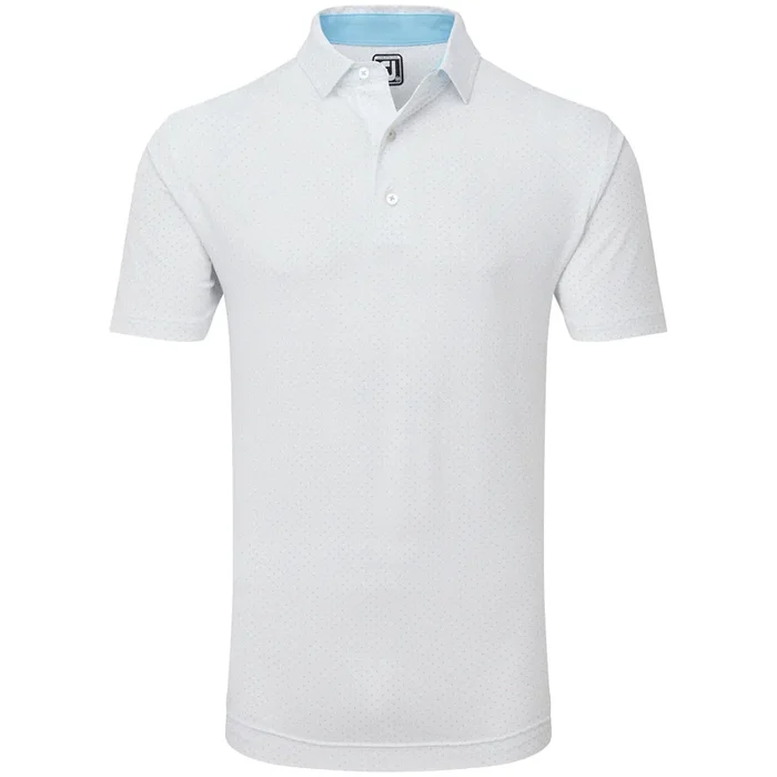 FootJoy Stretch Lisle Dot Print Polo Shirt – White/Light Blue