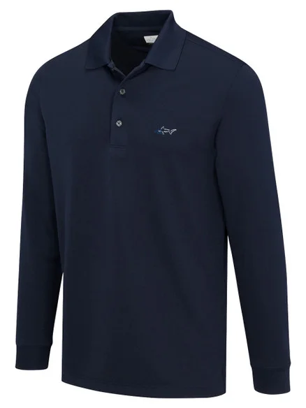 Greg Norman Long Sleeve Pique Shark Polo – Navy
