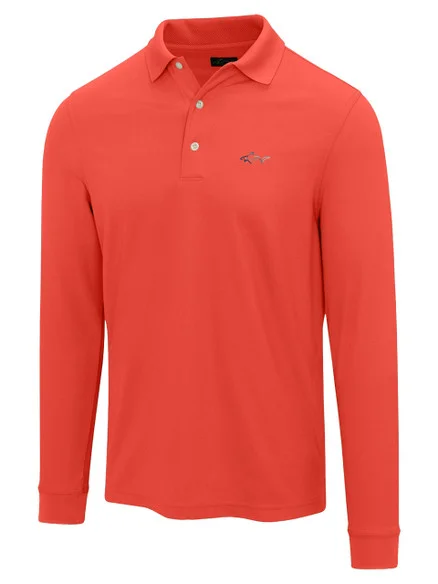 Greg Norman Long Sleeve Pique Shark Polo – Spiced Coral