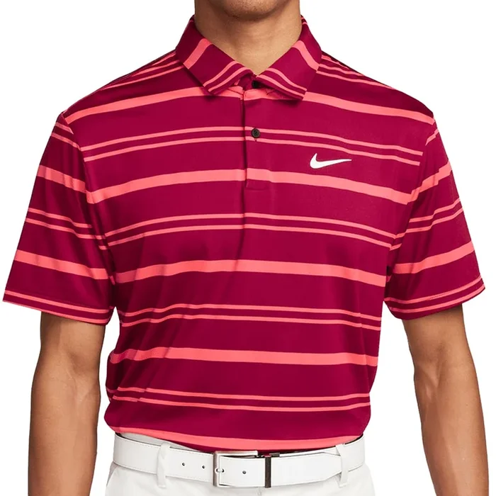 Nike Dri-FIT Tour Stripe Polo Shirt – Noble Red/Ember Glow/White
