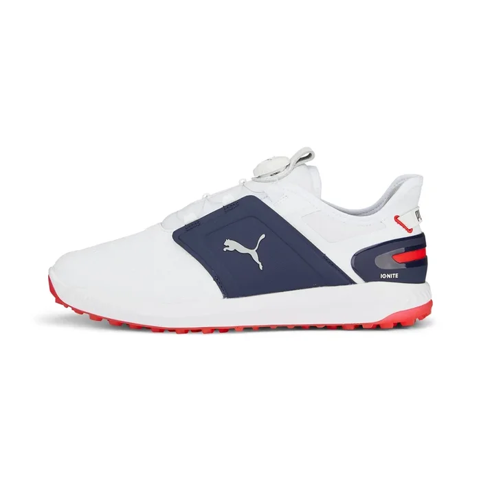 Puma Men’s Ignite Elevate Disc Spikeless Golf Shoes – White/Navy