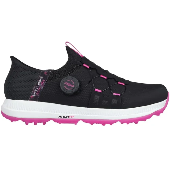 Skechers Ladies Go Golf Elite 5 Slip-In Twist Fit Waterproof Spikeless Shoes – Black/Pink