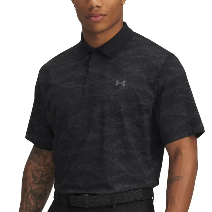 Under Armour Drive Chill Printed Polo Shirt – Black/Anthracite/Castlerock