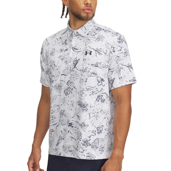 Under Armour Playoff 3.0 Printed Polo Shirt – White/Midnight Navy/Midnight Navy
