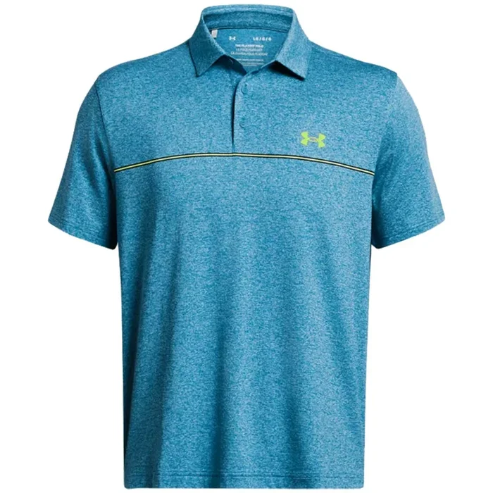 Under Armour Playoff 3.0 Stripe Polo Shirt – Capri/High Vis Yellow/Hydro Teal